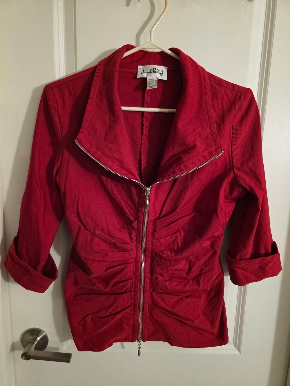 Joseph Ribkoff Red Ruched Zip-Front Jacket